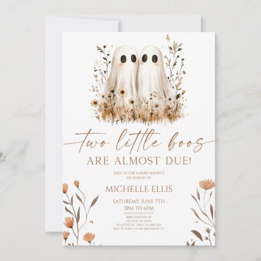 Twee Little Boos Ghost Wildflower Twins Baby showe Kaart (Voorkant)