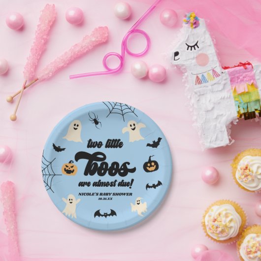 Twee Little Boos Twins Halloween Baby shower Papieren Bordje (Feest)
