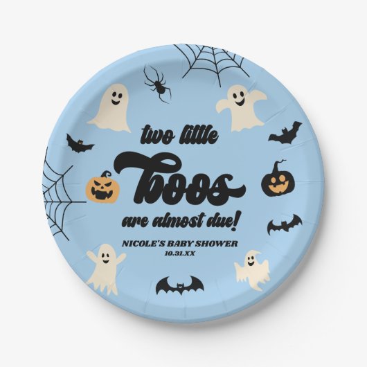 Twee Little Boos Twins Halloween Baby shower Papieren Bordje (Voorkant)