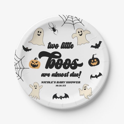 Twee Little Boos Twins Halloween Baby shower Papieren Bordje (Voorkant)