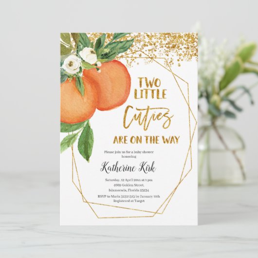 Twee Little Cuties zijn onderweg naar Baby shower Kaart (Staand voorkant)