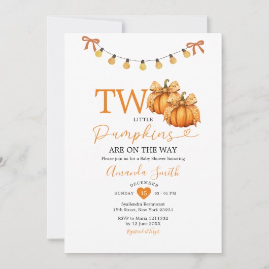 Twee Little Pumpkins String Lights Baby shower Kaart (Voorkant)