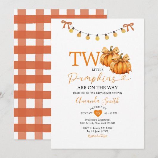 Twee Little Pumpkins String Lights Baby shower Kaart (Voorkant / Achterkant)