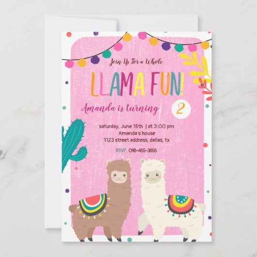 Twee Llamas Birthday Uitnodiging (Voorkant)
