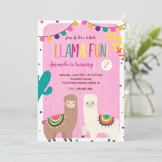 Twee Llamas Birthday Uitnodiging (Staand voorkant)