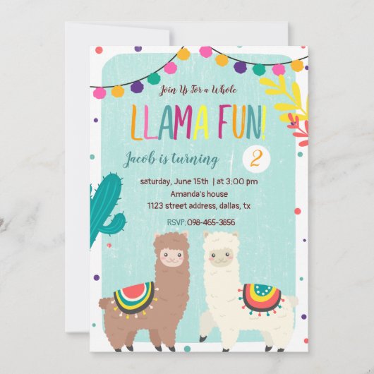 Twee Llamas Chalkboard Birthday Uitnodiging (Voorkant)