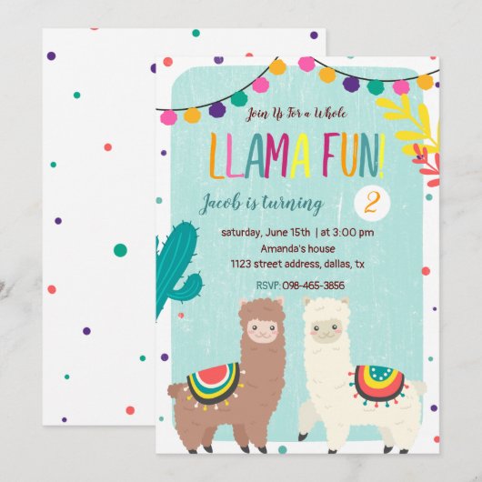 Twee Llamas Chalkboard Birthday Uitnodiging (Voorkant / Achterkant)