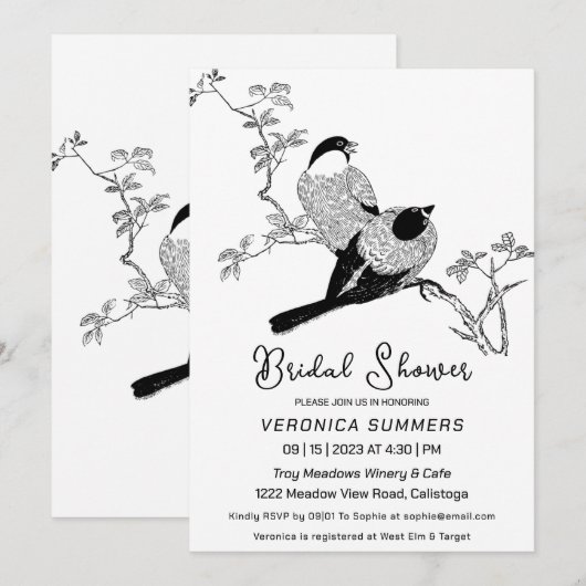 Twee loffelijke uitnodigingen voor een bridal van  (Voorkant / Achterkant)