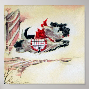 Twee lopende Scotties Poster