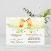 Twee Love Birds verlovingsfeest uitnodigingen (Staand voorkant)