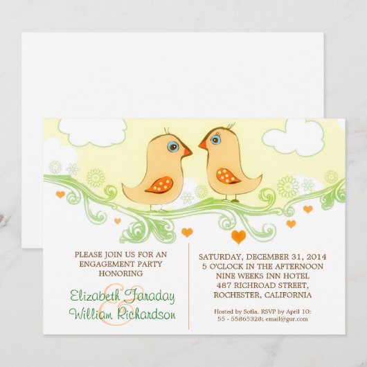 Twee Love Birds verlovingsfeest uitnodigingen (Voorkant / Achterkant)