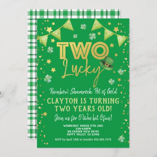 Twee Lucky 2e verjaardag St Patrick's Day Party Kaart (Voorkant / Achterkant)