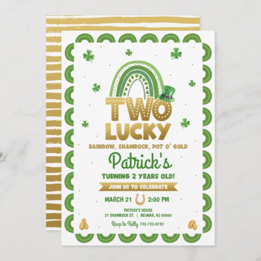 Twee Lucky Birthday Uitnodiging St Patrick's Day (Voorkant / Achterkant)