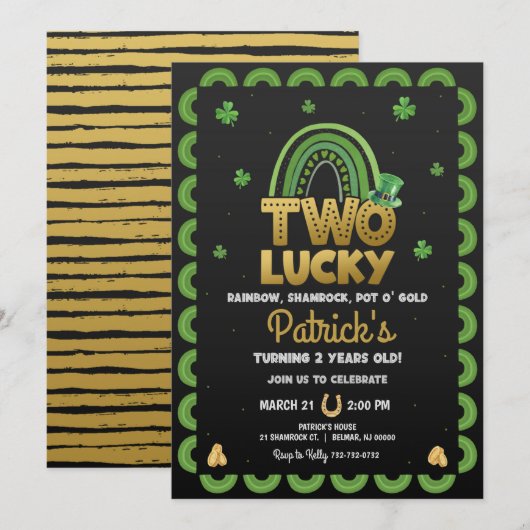 Twee Lucky Birthday Uitnodiging St Patrick's Day (Voorkant / Achterkant)