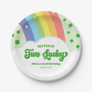 Twee Lucky Charm Rainbow 2e verjaardagsfeestje Papieren Bordje