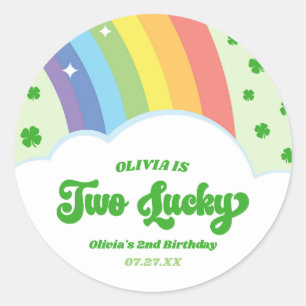 Twee Lucky Charm Rainbow 2e verjaardagsfeestje Ronde Sticker