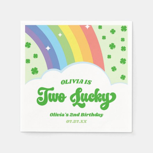 Twee Lucky Charm Rainbow 2e verjaardagsfeestje Servet (Voorkant)