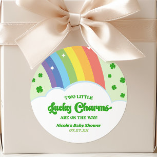 Twee Lucky Charms Rainbow Twins Baby shower Ronde Sticker