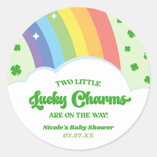 Twee Lucky Charms Rainbow Twins Baby shower Ronde Sticker (Voorkant)