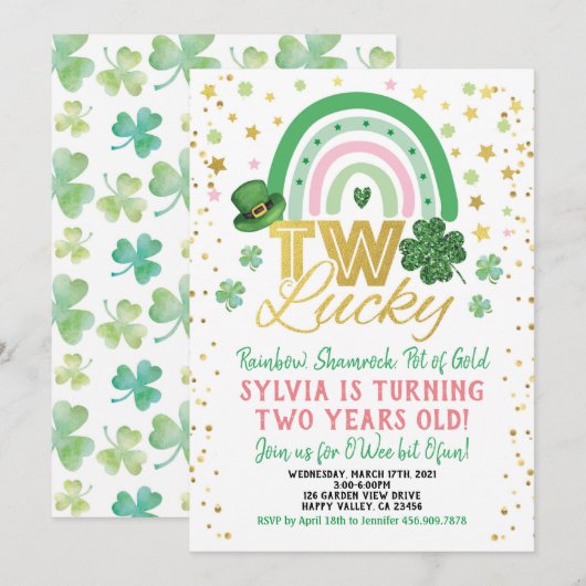 Twee Lucky Girl 2e verjaardag St Patrick's Day Kaart (Voorkant / Achterkant)