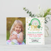 Twee Lucky Girl First Birthday St Patrick's Foto Kaart (Staand voorkant)