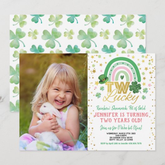 Twee Lucky Girl First Birthday St Patrick's Foto Kaart (Voorkant / Achterkant)