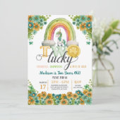 Twee Lucky Rainbow Unicorn Sunflower 2e verjaardag Kaart (Staand voorkant)