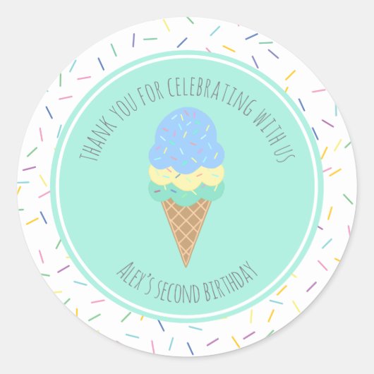 Twee luike ijsjes tweede geboortenavor ronde sticker (Voorkant)