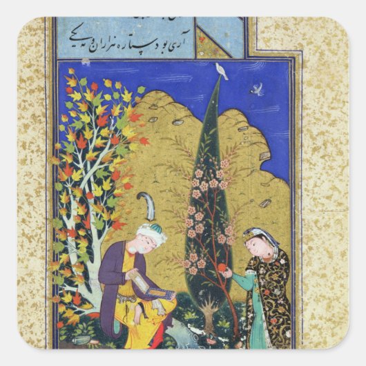 Twee luiken in een bloeiende boomgaard vierkante sticker (Voorkant)