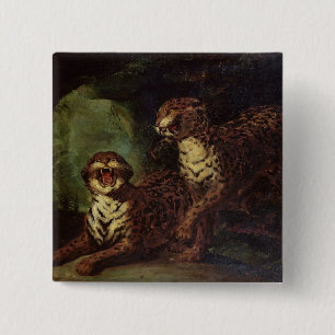 Twee luipaarden, c. 1820 vierkante button 5,1 cm