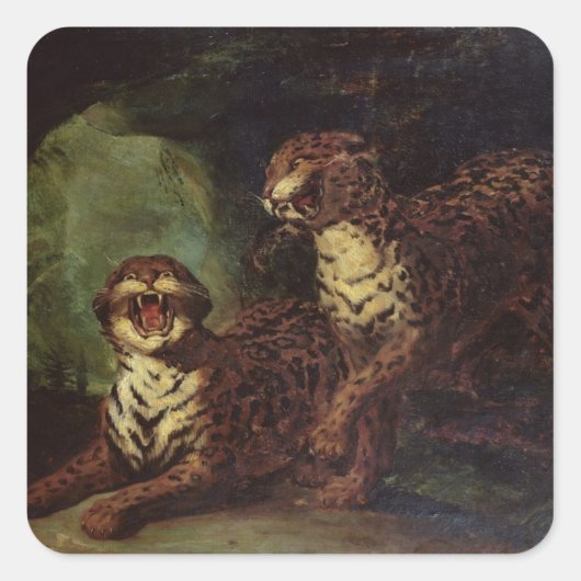 Twee luipaarden, c. 1820 vierkante sticker (Voorkant)