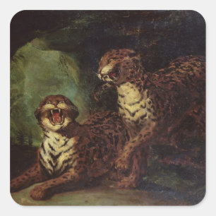 Twee luipaarden, c. 1820 vierkante sticker