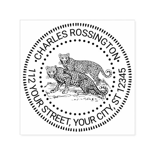 Twee luipaarden met staande naam retouradres  zelfinktende stempel (Design)