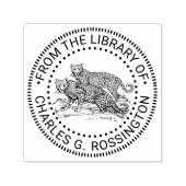 Twee luipaarden staande bibliotheek boeknaam  zelfinktende stempel (Design)