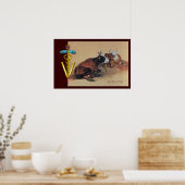 TWEE LYING KOEIEN GOLD CADUCEUS VETERINAIR SYMBOOL POSTER (Keuken)