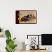 TWEE LYING KOEIEN GOLD CADUCEUS VETERINAIR SYMBOOL POSTER (Thuiskantoor)