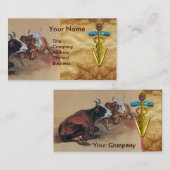 TWEE LYING KOEIEN GOLD CADUCEUS VETERINAIR SYMBOOL VISITEKAARTJE (Voorkant / Achterkant)