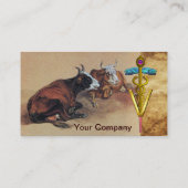 TWEE LYING KOEIEN GOLD CADUCEUS VETERINAIR SYMBOOL VISITEKAARTJE (Achterkant)