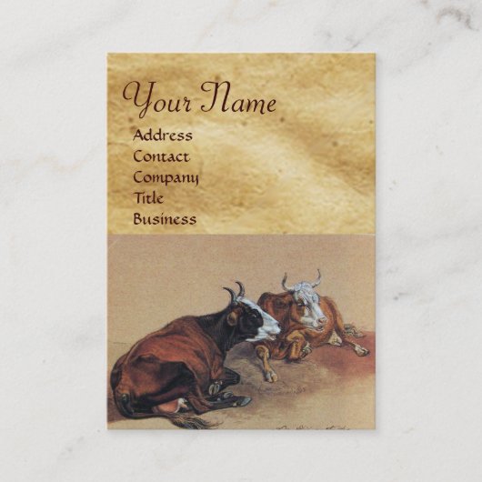 TWEE LYING KOEIEN MONOGRAM-perkament Visitekaartje (Voorkant)