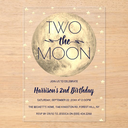 Twee maanden De maan 2e verjaardag Acryl Uitnodigingen (Voorkant)