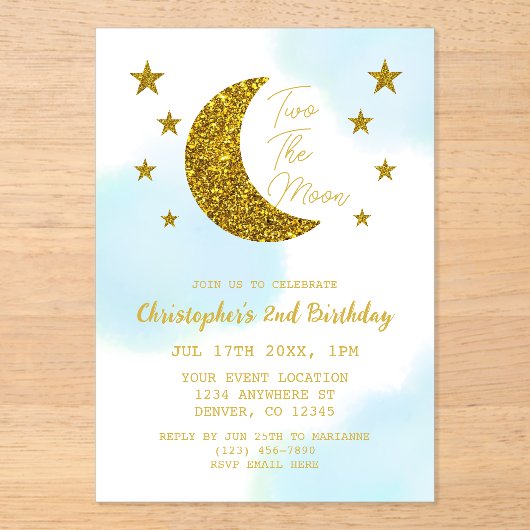 Twee maanden De maan 2e verjaardag Acryl Uitnodigingen (Voorkant)