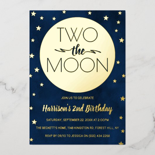 Twee maanden de maan 2e verjaardag folie uitnodiging (Voorkant)