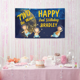 Twee maanruimte tweede verjaardagsfeestbanner spandoek