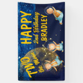 Twee maanruimte tweede verjaardagsfeestbanner spandoek (Verticaal)