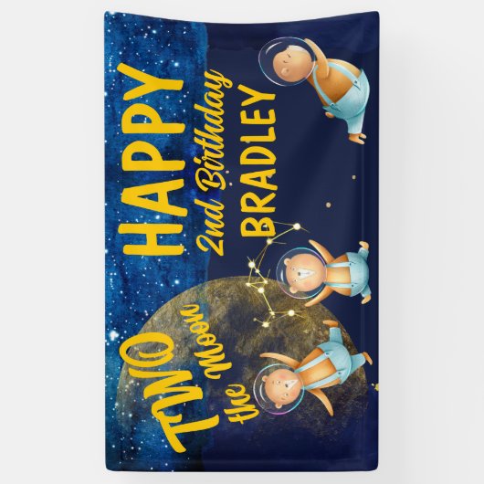 Twee maanruimte tweede verjaardagsfeestbanner spandoek (Verticaal)