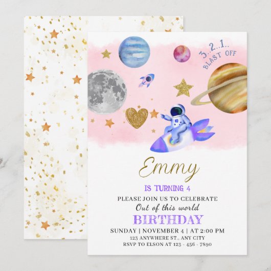 Twee Maanverjaardagsuitnodigingen | Ruimtethema Kaart (Voorkant / Achterkant)