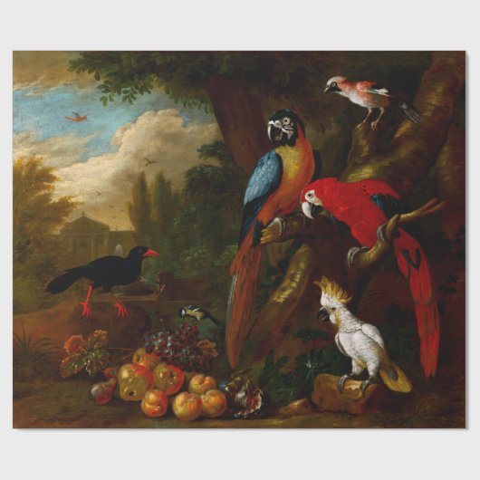 Twee Macaws a Cockato en een Jay met Fruit Cadeaupapier (Vlak)