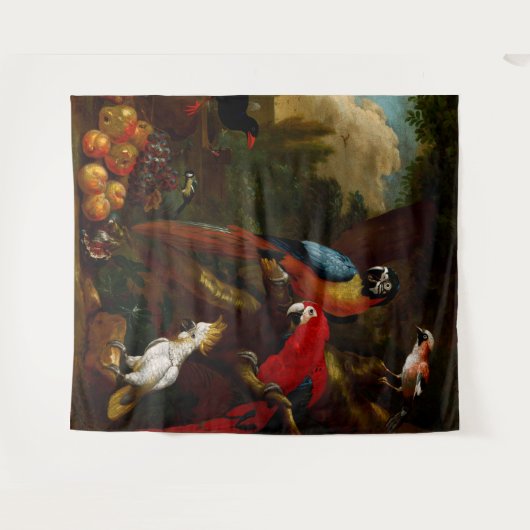 Twee Macaws a Cockato en een Jay met Fruit Wandkleed (Voorkant (horizontaal))