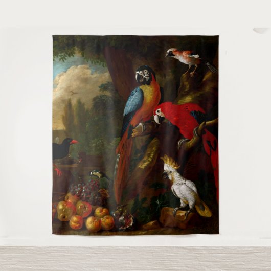 Twee Macaws a Cockato en een Jay met Fruit Wandkleed (Voorkant)