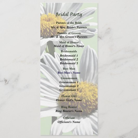 Twee madeliefjes in zonneschijn trouwprogramma programmakaart (Achterkant)